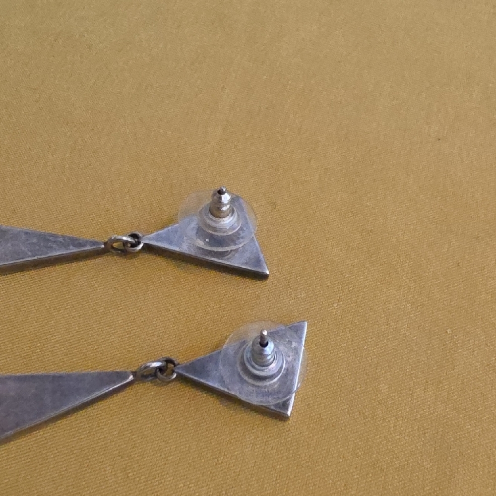Vintage 925 Silver Geometric Drop Earrings - "YV" Hallmark - JanVan Schaik - Picture 5 of 6